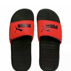 New PUMA Cool Cat V  Slides Sandals Black / Red Puma Logo Men's